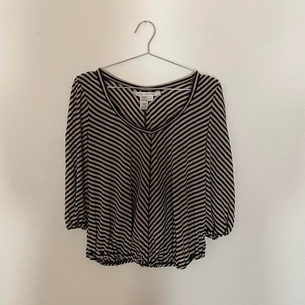 Vintage 2000s Striped Quarter Sleeve Blouse Women's Large